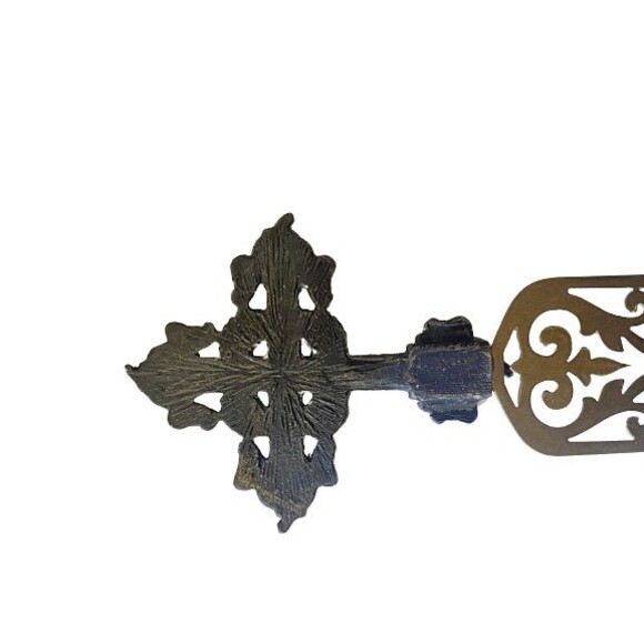 Vintage Bookmark Gold Toned Cross Faux Pearl Faux Diamonds Metal Filigree Base - Picture 14 of 15